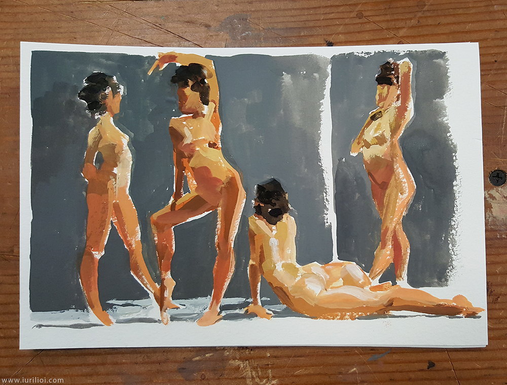 Figure Studies in gouache