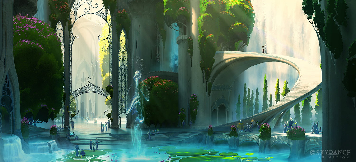 Spellbound: palace courtyard, fountain, and bridge